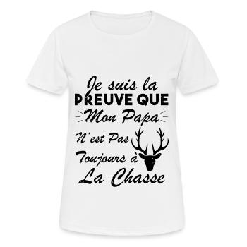 la preuve que mon papa pas toujours chasse - T-shirt respirant Femme - blanc - Devant - AI Model Female 172 dark (172cm)