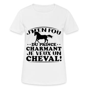 Je m'en fou du prince charmant je veux un cheval - T-shirt respirant Femme - blanc - Devant - AI Model Female 172 dark (172cm)