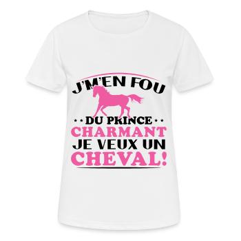 Je m'en fou du prince charmant je veux un cheval - T-shirt respirant Femme - blanc - Devant - AI Model Female 172 dark (172cm)