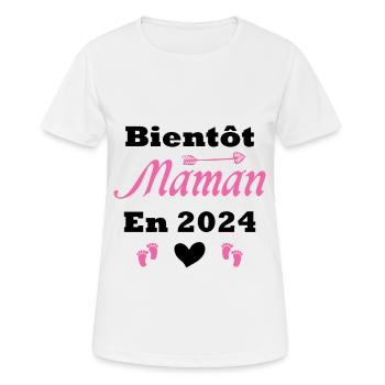 Bientôt future Maman 2024 - T-shirt respirant Femme - blanc - Devant - AI Model Female 172 dark (172cm)