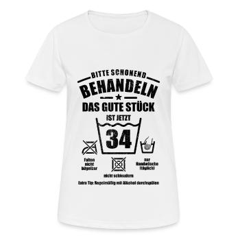 Schonend behandeln - 34. Geburtstag Geschenk - Frauen T-Shirt atmungsaktiv - Weiß - Vorne - AI Model Female 172 dark (172cm)