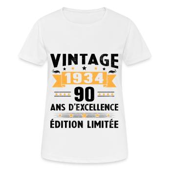 90 ans 1934 Vintage Anniversaire Rétro Cadeau - T-shirt respirant Femme - blanc - Devant - AI Model Female 172 dark (172cm)