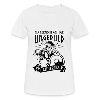 Der nordische Gott der Ungeduld - Hammersbald - Frauen T-Shirt atmungsaktiv - Weiß - Vorne - AI Model Female 172 dark (172cm)