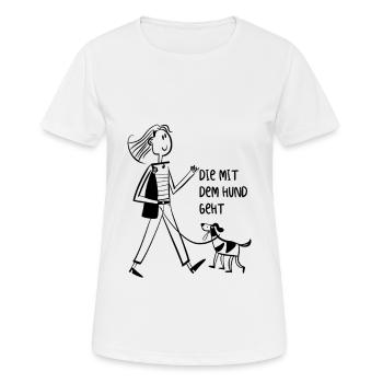 Die mit dem Hund geht - Gassi gehen - Geschenk - Frauen T-Shirt atmungsaktiv - Weiß - Vorne - AI Model Female 172 dark (172cm)
