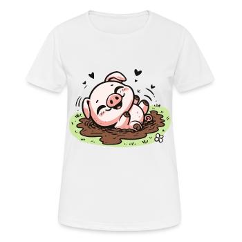 Niedliches Schweinchen im Schlamm - Frauen T-Shirt atmungsaktiv - Weiß - Vorne - AI Model Female 172 dark (172cm)