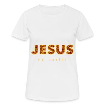 Jésus mon sauveur | Paillettes d'or - T-shirt respirant Femme - blanc - Devant - AI Model Female 172 dark (172cm)