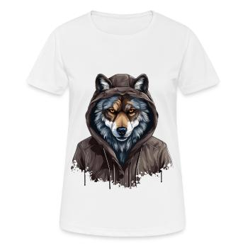 Grauer Wolf im Streetstyle | Wolfsliebhaber - Frauen T-Shirt atmungsaktiv - Weiß - Vorne - AI Model Female 172 dark (172cm)