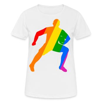La puissance du rugby dans l’arc-en-ciel - T-shirt respirant Femme - blanc - Devant - AI Model Female 172 dark (172cm)