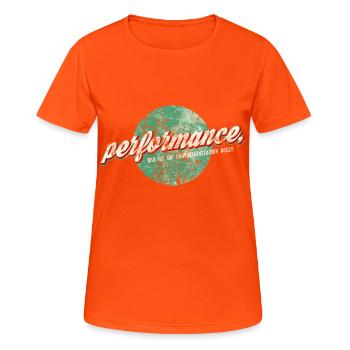 performance, das ist gänsehaut und feuchte augen - Frauen T-Shirt atmungsaktiv - Neonorange - Vorne - AI Model Female 172 dark (172cm)