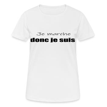 Tshirt Marche Humour Je Marche Donc Je Suis - T-shirt respirant Femme - blanc - Devant - AI Model Female 172 dark (172cm)