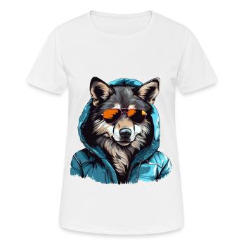 Grauer Wolf im Streetstyle | Wolfsliebhaber - Frauen T-Shirt atmungsaktiv - Weiß - Vorne - AI Model Female 172 dark (172cm)