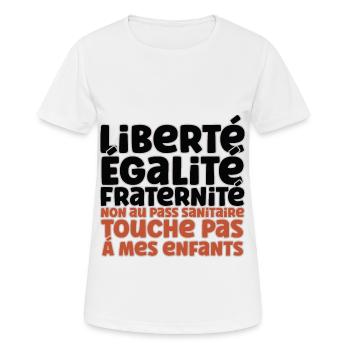 Liberté Egalite Fraternité non au passe Sanitaire - T-shirt respirant Femme - blanc - Devant - AI Model Female 172 dark (172cm)