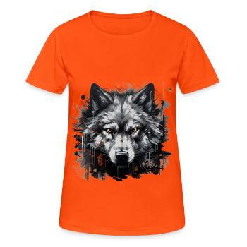 Lone Wolf. Urban hunter in graffiti style. - Women's Breathable T-Shirt - neon orange - Front - AI Model Female 172 dark (172cm)