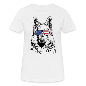 WEISSER SCHWEIZER SCHAEFERHUND Amerika Fahne Hunde - Frauen T-Shirt atmungsaktiv - Weiß - Vorne - AI Model Female 172 dark (172cm)