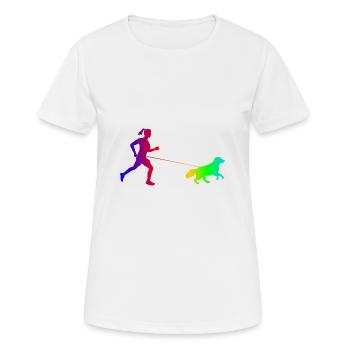 Geländelauf - Canicross - Hund - Hundesport Läufer - Frauen T-Shirt atmungsaktiv - Weiß - Vorne - AI Model Female 172 dark (172cm)