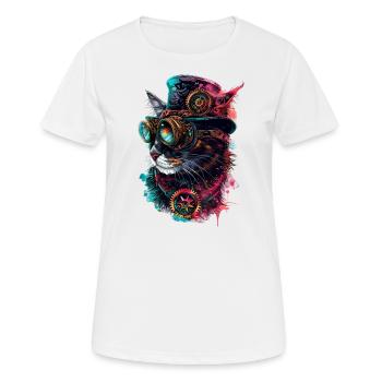 Cyberpunk Katze - Frauen T-Shirt atmungsaktiv - Weiß - Vorne - AI Model Female 172 dark (172cm)