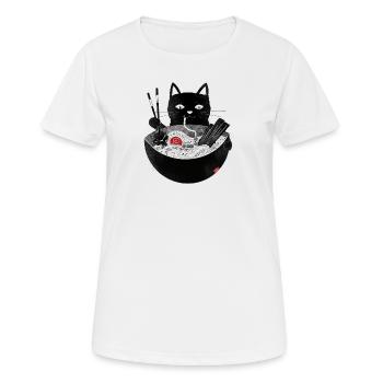 Katze schlürft Ramen Nudelsuppe mit Stäbchen - Frauen T-Shirt atmungsaktiv - Weiß - Vorne - AI Model Female 172 dark (172cm)