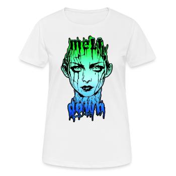 MELTDOWN : Visage fondant en surcharge - T-shirt respirant Femme - blanc - Devant - AI Model Female 172 dark (172cm)