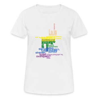 Aussage: „Wir sind alle Ausländer, fast überall!“ - Frauen T-Shirt atmungsaktiv - Weiß - Vorne - AI Model Female 172 dark (172cm)