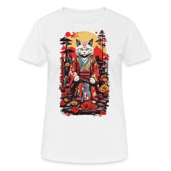 Kimono tragende Katze Shogun Ästhetik Japan Design - Frauen T-Shirt atmungsaktiv - Weiß - Vorne - AI Model Female 172 dark (172cm)