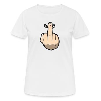 Mittelfinger zeigt seine Mittelfinger - Frauen T-Shirt atmungsaktiv - Weiß - Vorne - AI Model Female 172 dark (172cm)