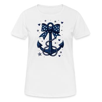 Blauer Anker mit gepunkteter Schleife - Frauen T-Shirt atmungsaktiv - Weiß - Vorne - AI Model Female 172 dark (172cm)