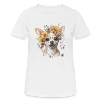 Lieblicher Chihuahua Mit Blumenkranz - Frauen T-Shirt atmungsaktiv - Weiß - Vorne - AI Model Female 172 dark (172cm)