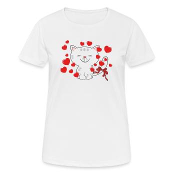 Katze mit Herzen - Frauen T-Shirt atmungsaktiv - Weiß - Vorne - AI Model Female 172 dark (172cm)