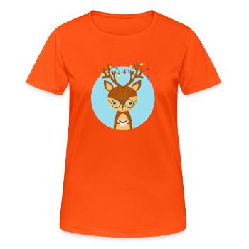 Weihnachtshirsch und eine Tasse Kakao - Frauen T-Shirt atmungsaktiv - Neonorange - Vorne - AI Model Female 172 dark (172cm)
