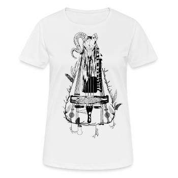 Drehleier Wikingerthema mit Widderkopf - Frauen T-Shirt atmungsaktiv - Weiß - Vorne - AI Model Female 172 dark (172cm)