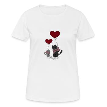 Katzen mit Herz Ballon - Frauen T-Shirt atmungsaktiv - Weiß - Vorne - AI Model Female 172 dark (172cm)