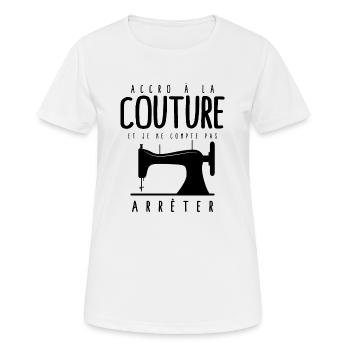 Couture humoristique femme je peux pas accro - T-shirt respirant Femme - blanc - Devant - AI Model Female 172 dark (172cm)