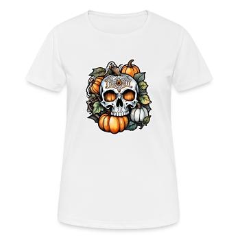 Halloween - Skelett und Kürbis - Frauen T-Shirt atmungsaktiv - Weiß - Vorne - AI Model Female 172 dark (172cm)