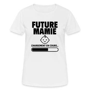 Annonce grossesse Future mamie Bientôt grand-mère - T-shirt respirant Femme - blanc - Devant - AI Model Female 172 dark (172cm)