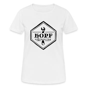 HOPF eng. - Logo klein - Frauen T-Shirt atmungsaktiv - Weiß - Vorne - AI Model Female 172 dark (172cm)
