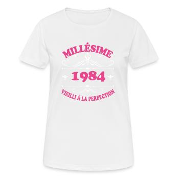 Femme Millésime 1984 Cadeau Anniversaire Humour - T-shirt respirant Femme - blanc - Devant - AI Model Female 172 dark (172cm)