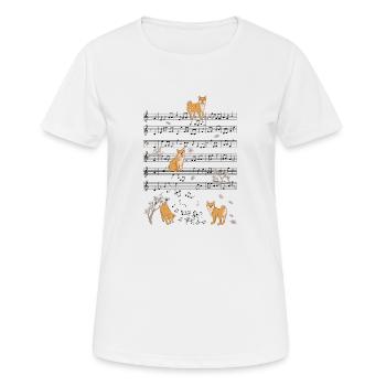 Music notes with Shiba Inu with Cherrie blossoms - Women's Breathable T-Shirt - white - Front - AI Model Female 172 dark (172cm)
