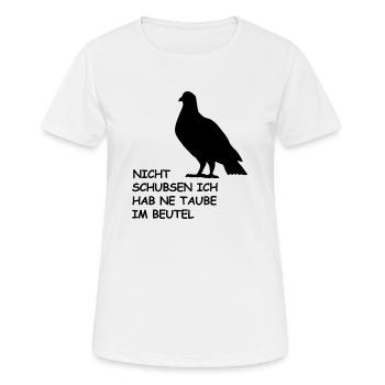 Taube im Beutel schwarz - Frauen T-Shirt atmungsaktiv - Weiß - Vorne - AI Model Female 172 dark (172cm)