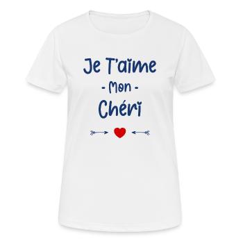 Je t'aime mon Chéri - T-shirt respirant Femme - blanc - Devant - AI Model Female 172 dark (172cm)
