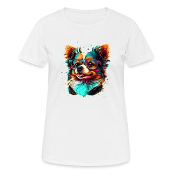 Rassehund Chihuahua mit Hipster und Streber Brille - Frauen T-Shirt atmungsaktiv - Weiß - Vorne - AI Model Female 172 dark (172cm)