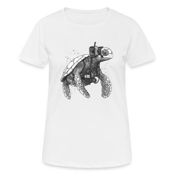 Tortue habillée comme une plongeuse en haute mer - T-shirt respirant Femme - blanc - Devant - AI Model Female 172 dark (172cm)