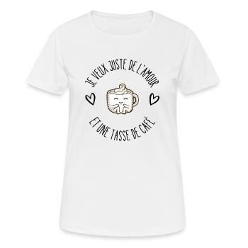 Je veux juste de l'amour et du café - T-shirt respirant Femme - blanc - Devant - AI Model Female 172 dark (172cm)