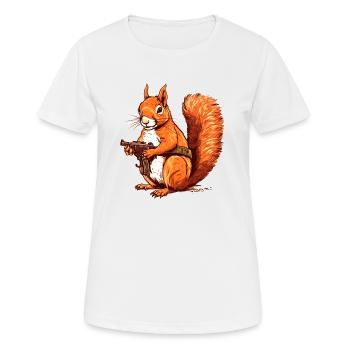 Wehrhaftes Eichhörnchen bewaffnet als Actionheld - Frauen T-Shirt atmungsaktiv - Weiß - Vorne - AI Model Female 172 dark (172cm)