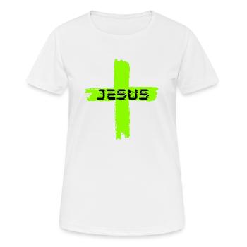 Jésus croix verte - T-shirt respirant Femme - blanc - Devant - AI Model Female 172 dark (172cm)