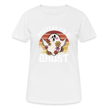 Costume d’Halloween fantôme groovy mignon, faire semblant que je suis - T-shirt respirant Femme - blanc - Devant - AI Model Female 172 dark (172cm)