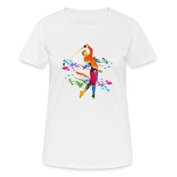 Golfspielerin beim Abschlag - Frauen T-Shirt atmungsaktiv - Weiß - Vorne - AI Model Female 172 dark (172cm)