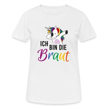 Braut LGBTQ Einhorn JGA Junggesellinnenabschied - Frauen T-Shirt atmungsaktiv - Weiß - Vorne - AI Model Female 172 dark (172cm)