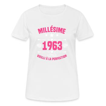 Femme Millésime 1963 Cadeau Anniversaire Humour - T-shirt respirant Femme - blanc - Devant - AI Model Female 172 dark (172cm)