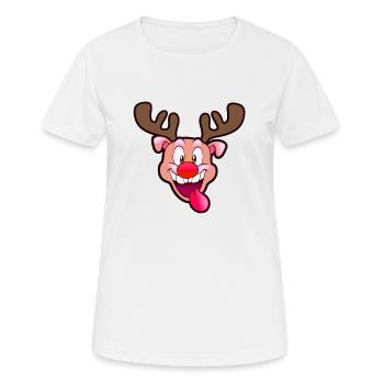 Rudolf renne du pere noel version cochon - T-shirt respirant Femme - blanc - Devant - AI Model Female 172 dark (172cm)
