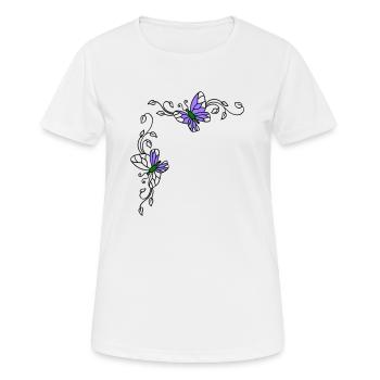 Schmetterlinge mit Blumenranken - Frauen T-Shirt atmungsaktiv - Weiß - Vorne - AI Model Female 172 dark (172cm)